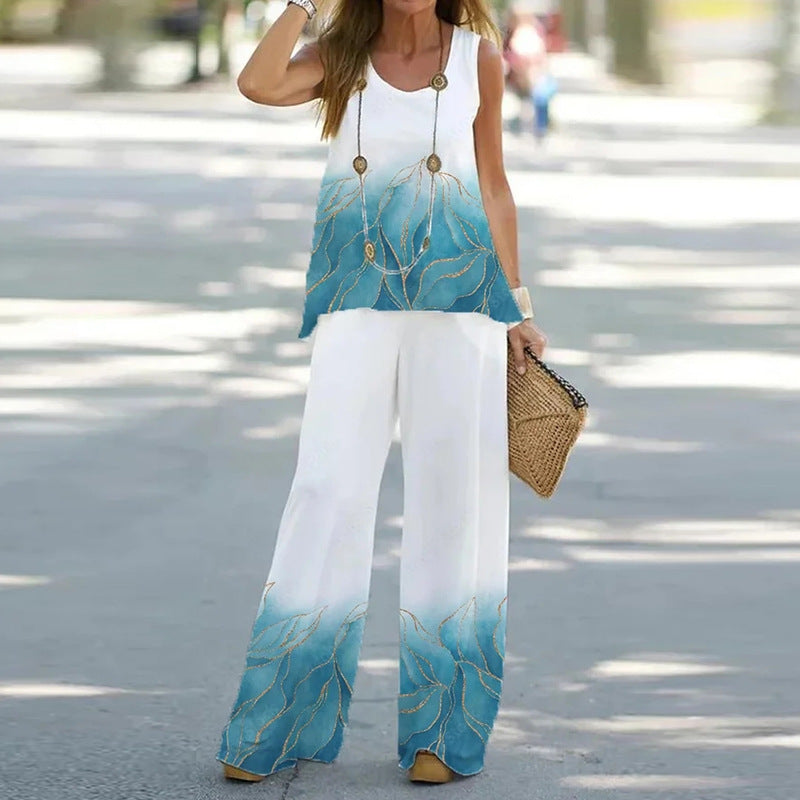 Printed Sleeveless Top and Bottom Set