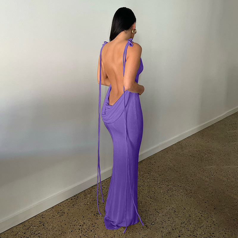 Tie Strap Cowl Back Open Back Bodycon Maxi Dress