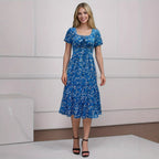 Cecilia Minimalist Women's Floral Pleated Maxi Dress Designer Edit