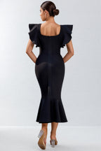 Nachla Ruffle Butterfly Sleeve Bandage Midi Dress