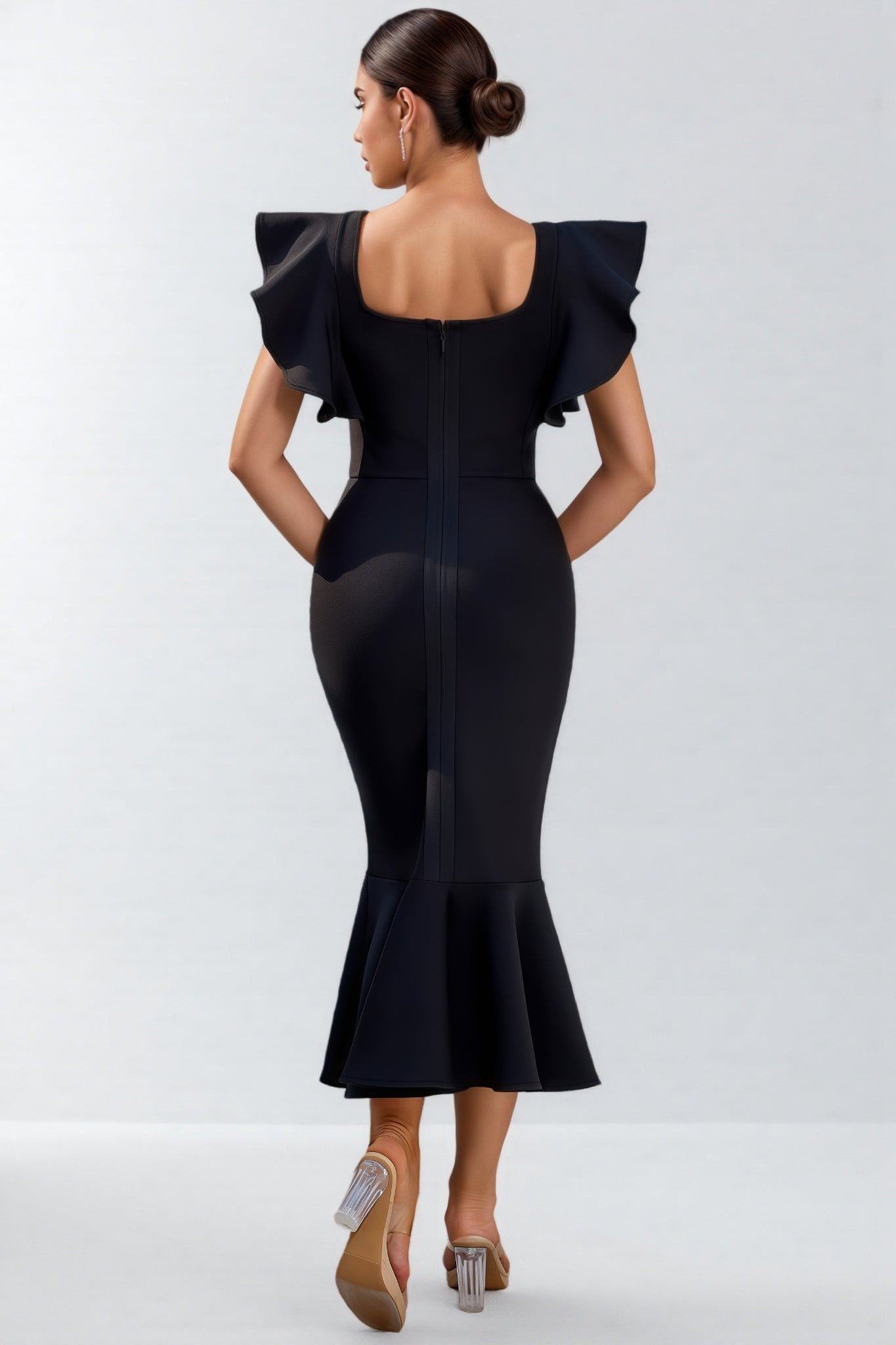 Nachla Ruffle Butterfly Sleeve Bandage Midi Dress