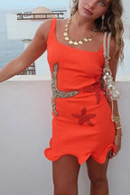 Beachside Dreams Starfish Sequin Wave Hem Stretch Tank Mini Dress