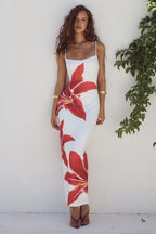 Floral Print Spaghetti Strap Bodycon Maxi Dress
