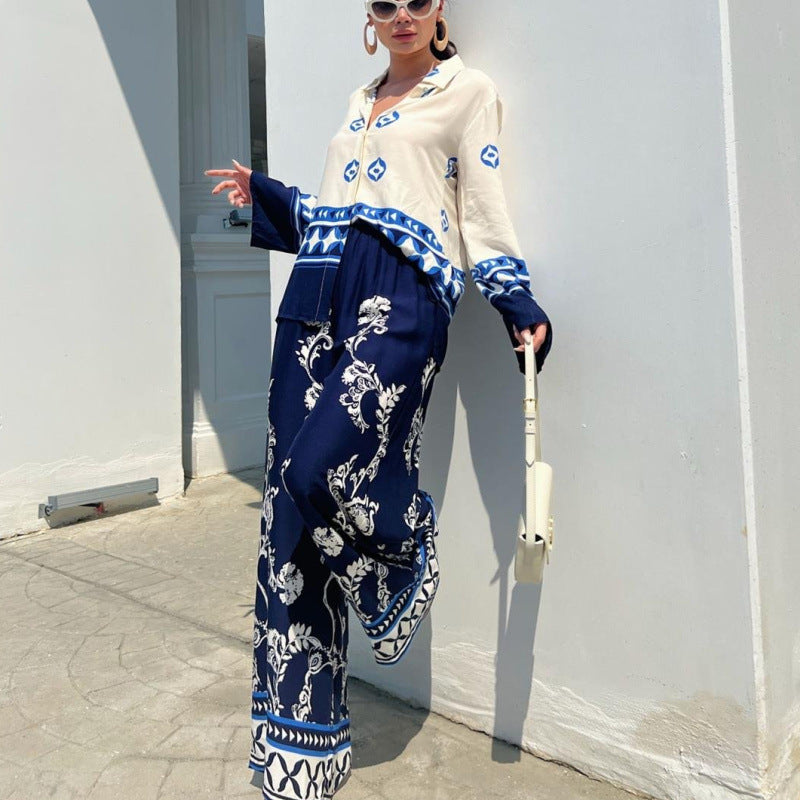 Printed Wide Leg Two Piece Set