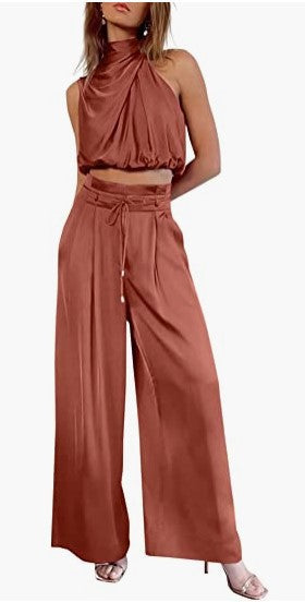 Sleeveless Collar Two Piece Sets