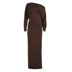 Off Shoulder Long Sleeve Ruched Bodycon Maxi Dress