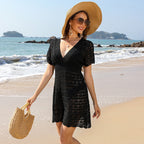 Lyra Boutique Women's Short Beach Dress with Hollow Out Weave and V Neck for Summer Designer Edit