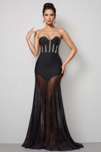 Berlin Rhinestone Mesh Bandage Maxi Dress