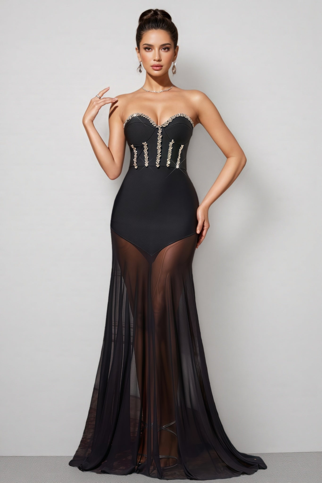 Berlin Rhinestone Mesh Bandage Maxi Dress