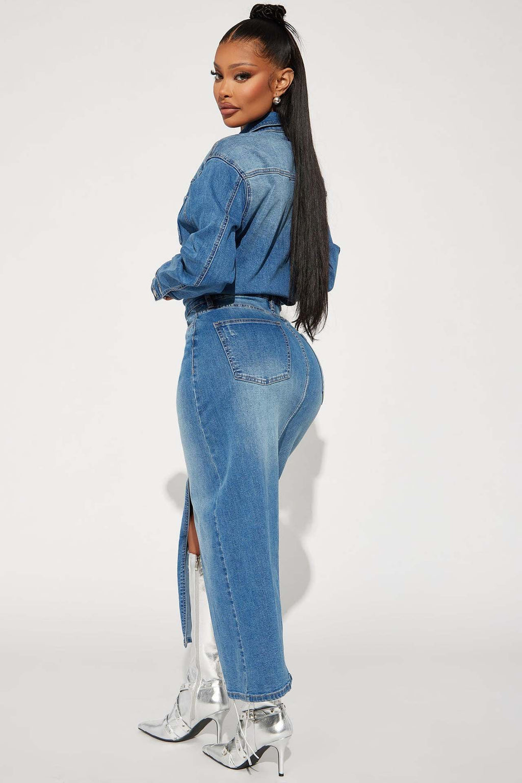 Denim Long Sleeve Trench Coat Dress