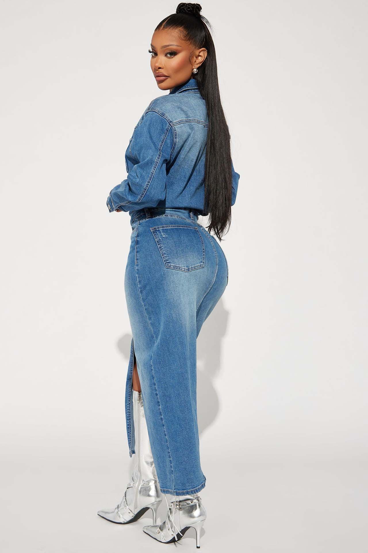 Denim Long Sleeve Trench Coat Dress