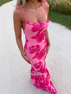 Burnout Floral Tie Shoulder Scoop Neck Bodycon Maxi Slip Dress