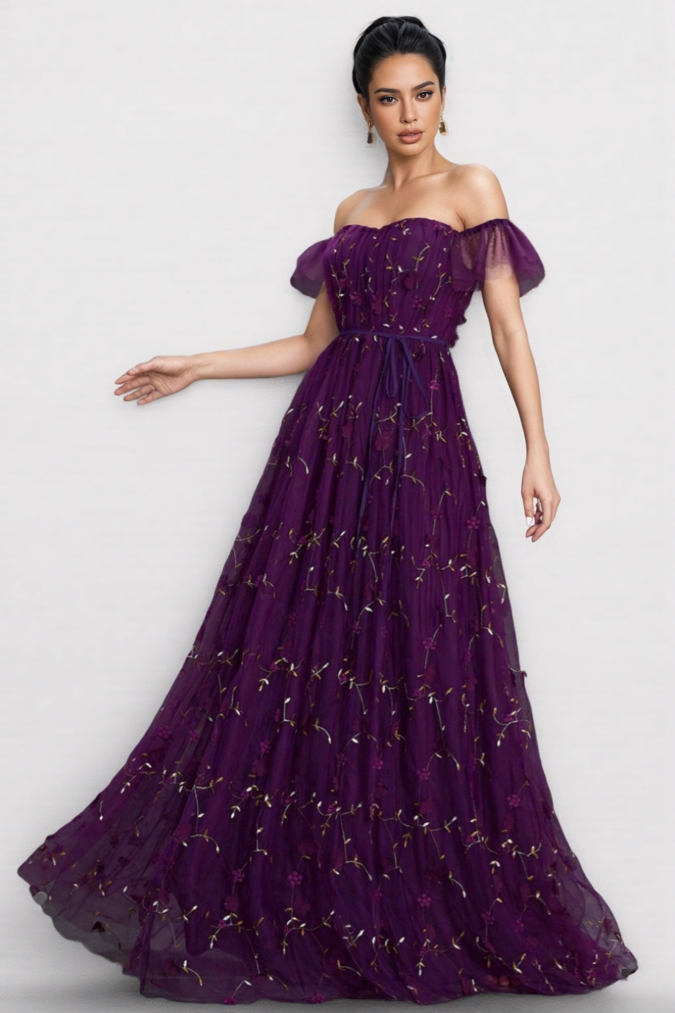 Vesper Purple One Shoulder Floral Maxi Dress