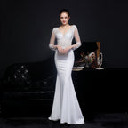Floral Lace Illusion Long Sleeve Mermaid Trumpet Formal Gown