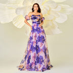 Slim fit waist printed evening dress