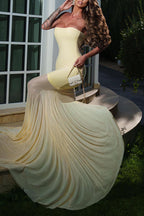 Solid Color Sleeveless Off-shoulder Mesh-paneled Fitted Maxi Dress