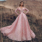 Off Shoulder Sweetheart Lace Long Sleeve Ball Gown