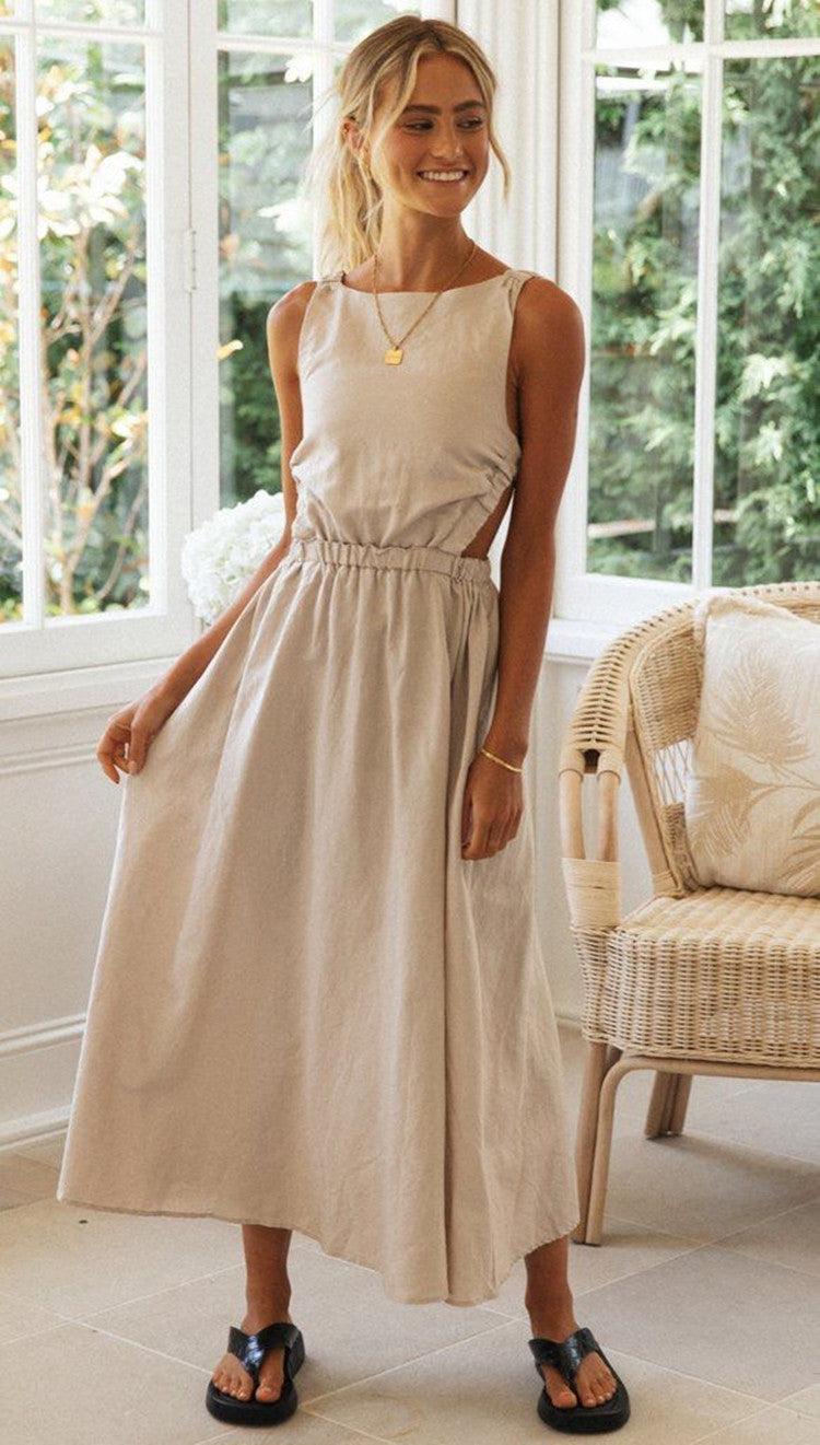 Rround Neck Sexy Backless Maxi Dress