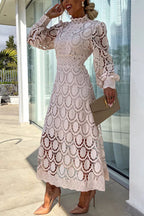 French party sensual party elegant crochet lace lantern sleeves party MIDI skirt