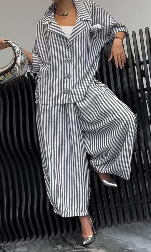 Wide Leg Pinstripe Loose Casual Sets