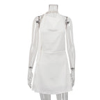 Satin Halter Neck Open Back Tie Sash A-Line Mini Dress
