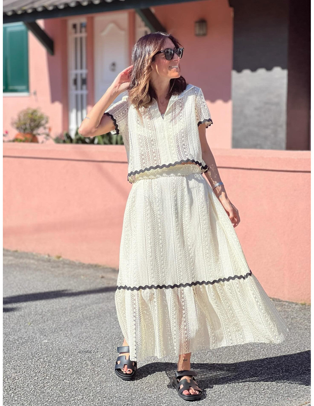 Summer Women Comfort Casual Shirt Collar Lace Skirt Set
