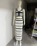 Striped Casual Vest Top Beach Bohemian Contrast Color Long Skirt Knitting Set Women