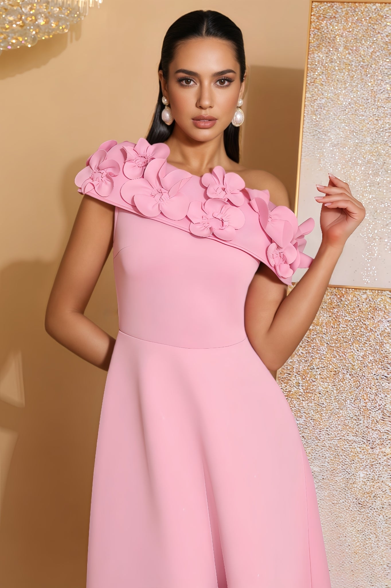 Yvonne Pink 3D Floral Maxi Dress