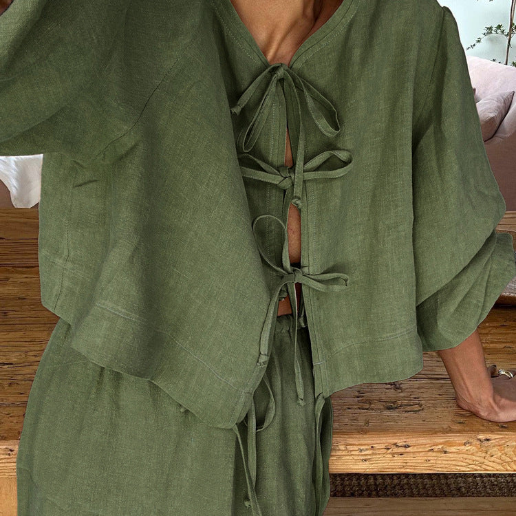 Retro Tea Dress for Puff Sleeve Shirt Set Summer