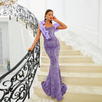 Sequined V-neck banquet evening dress
