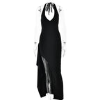Halter Neck Deep V-Neck High Split Bodycon Maxi Gown