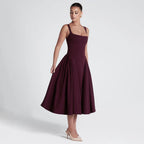 Square Collar Formal Ankle Length Dress