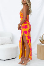 Right Time Floral Print One Shoulder Slit Party Maxi Dress