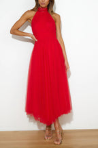 Fairy Vibes Tulle Gathered Detail Halter Maxi Dress