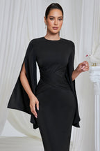 Nali Solid Black Round Neck Maxi Dress