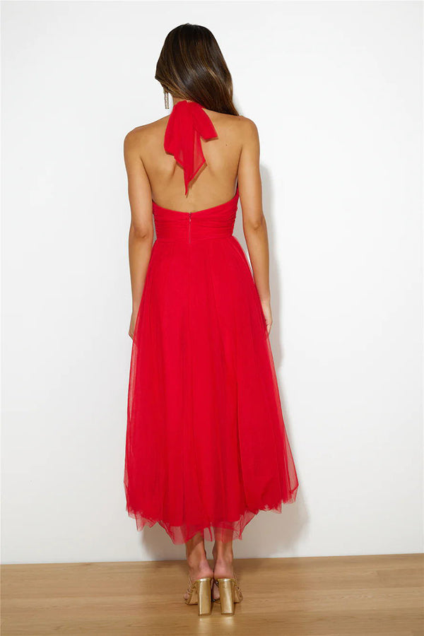 Fairy Vibes Tulle Gathered Detail Halter Maxi Dress