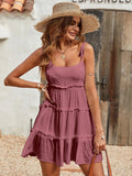 Flattering Tiered Ruffle Empire Waist Mini Summer Sundress - Bean Paste Color