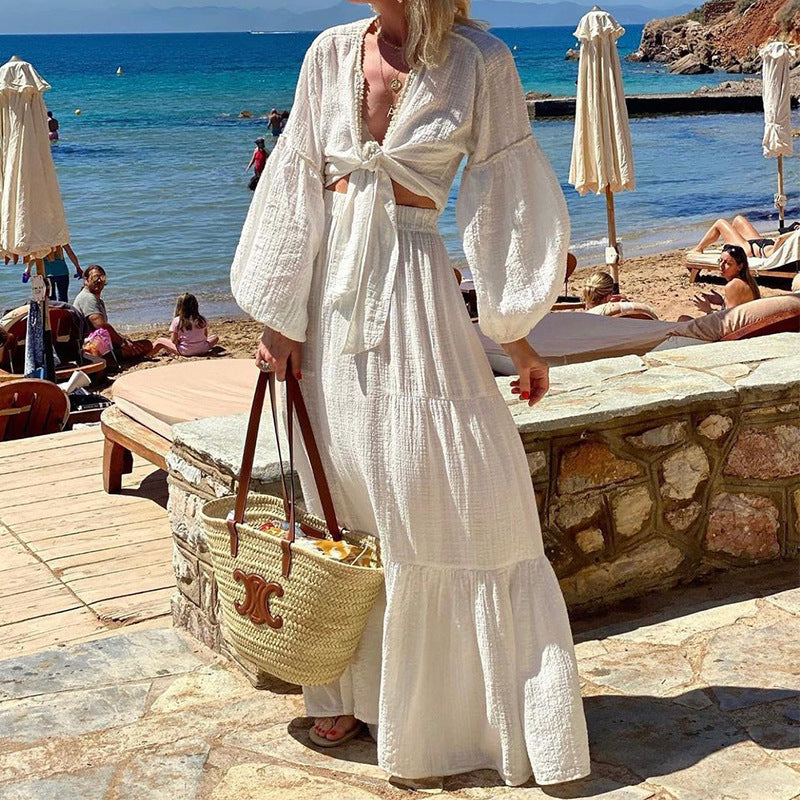 Bohemian Puff Sleeve Cardigan Skirt Set