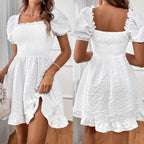 Graciela Aesthetic Women's Beach Dress with Casual Smocked Top and Charming Ruffle Hem Chic Silhouette Collection