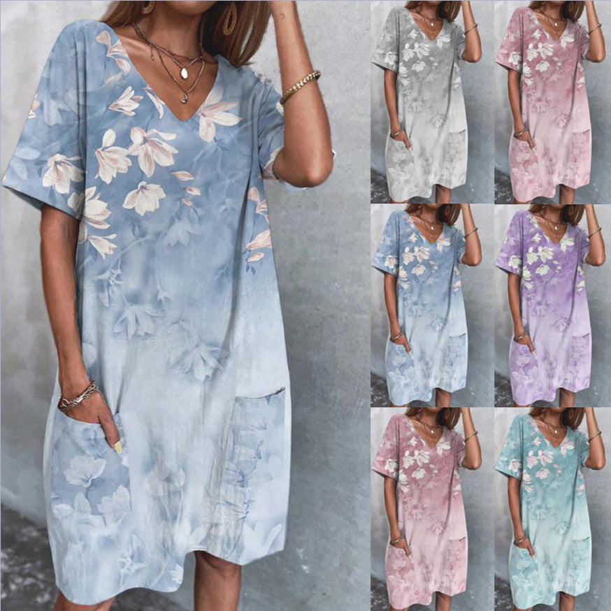 Octavia Chic Women's Floral Print V Neck Summer Dress Premium Wardrobe Essential