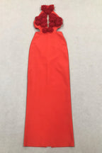 Toven Backless Red Floral Maxi Dress