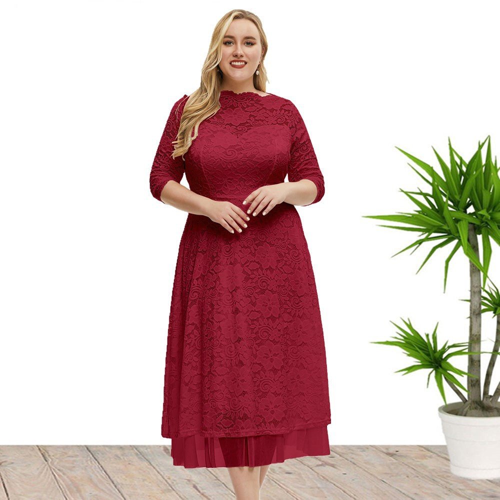 Elegant Semi Formal Midi Lace Dress