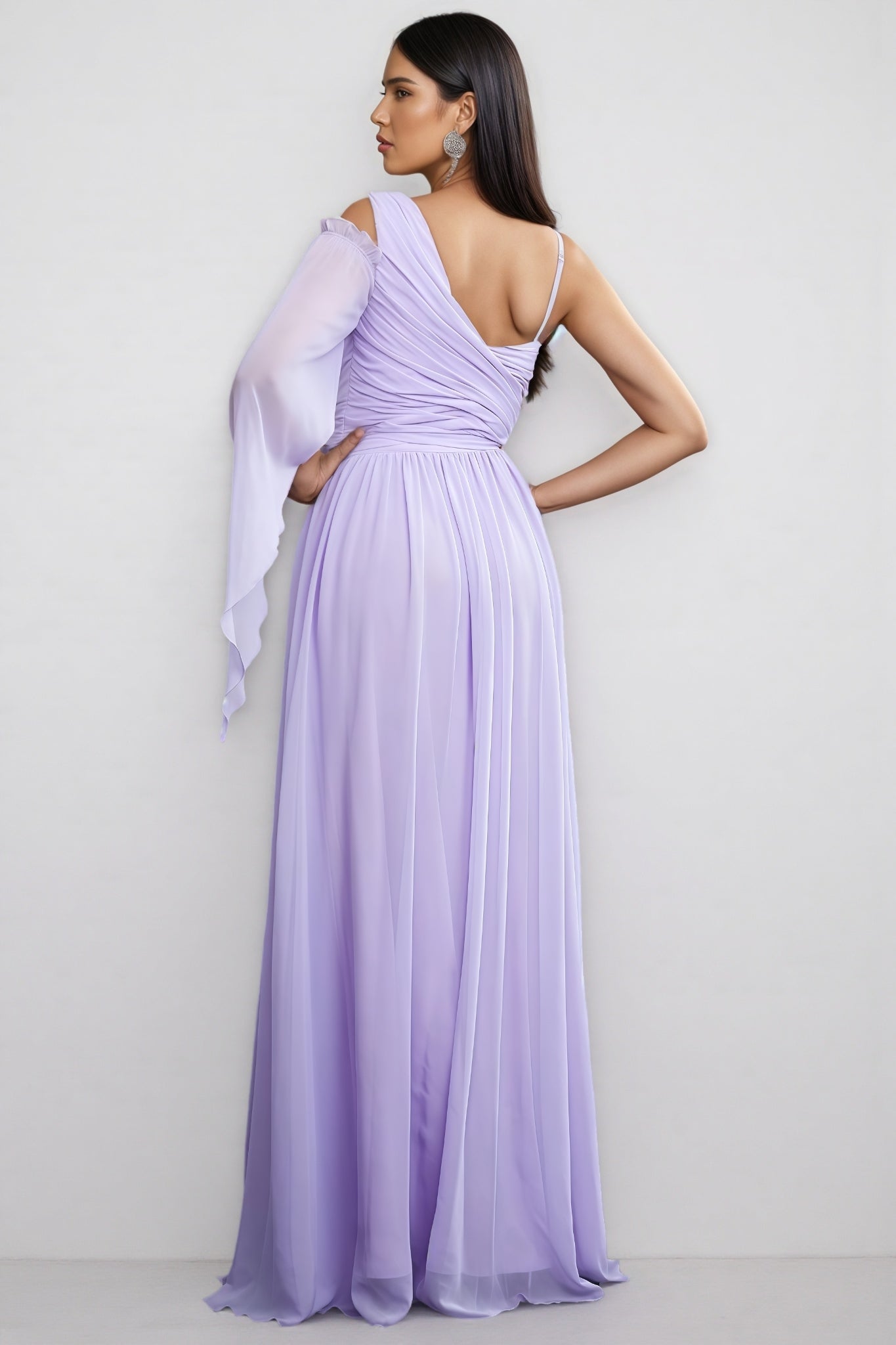 Baret Purple One-Sleeve Strapless Maxi Dress