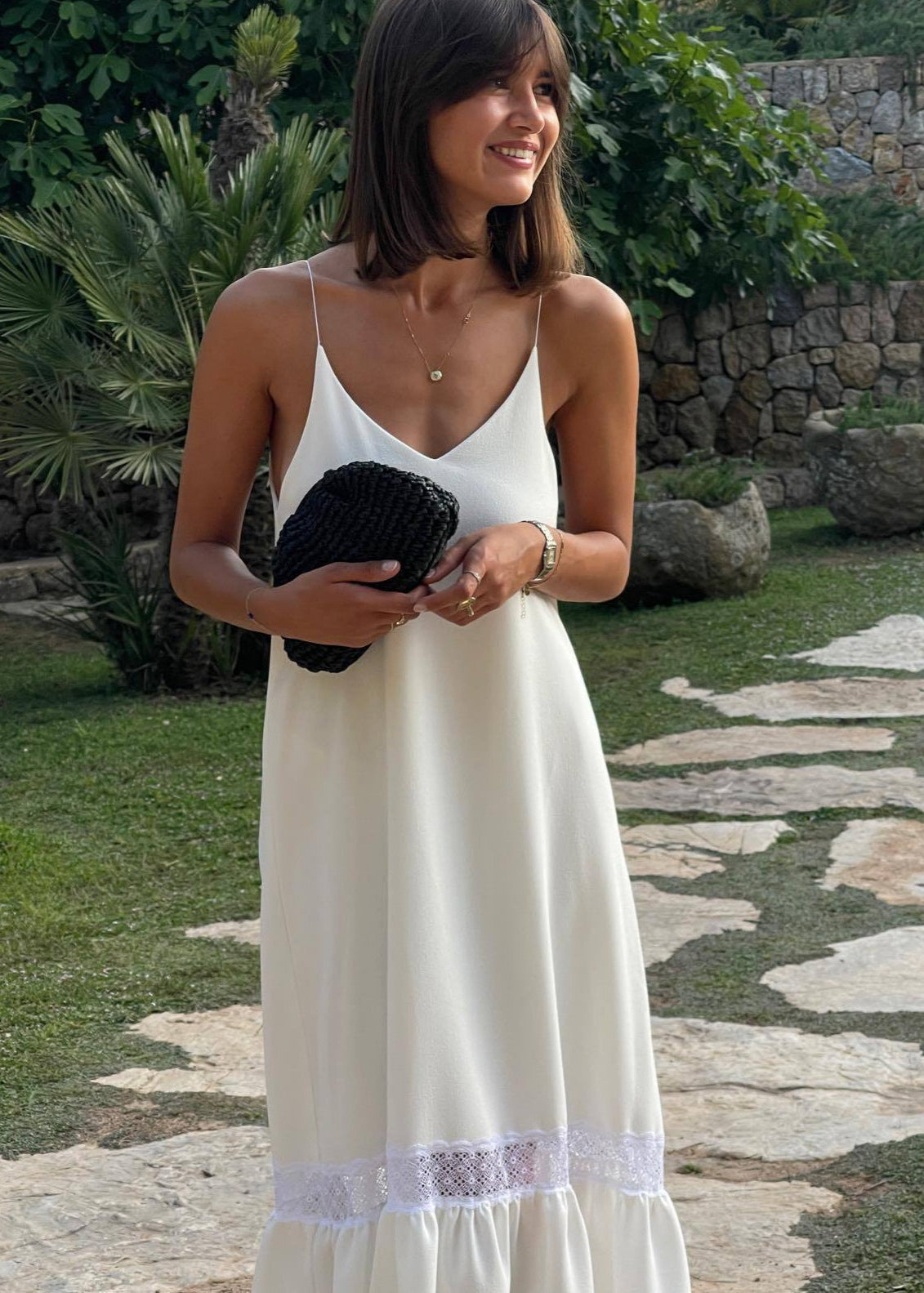 Spaghetti Strap Deep V-Neck Slip Maxi Dress