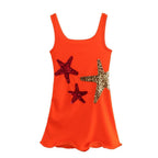 Beachside Dreams Starfish Sequin Wave Hem Stretch Tank Mini Dress