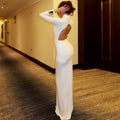 Mock Neck Long Sleeve Ruched Open Back Cut Out Fishtail Maxi Dress