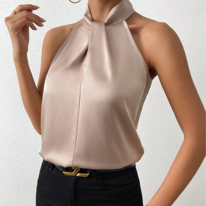 Satin Halter Sleeveless Vest Top