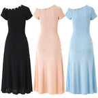 One-Shoulder Button Detail Rib Knit Pointelle Side Slit Maxi Dress