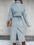 Solid Color Woolen Long Sleeve Trench Coat
