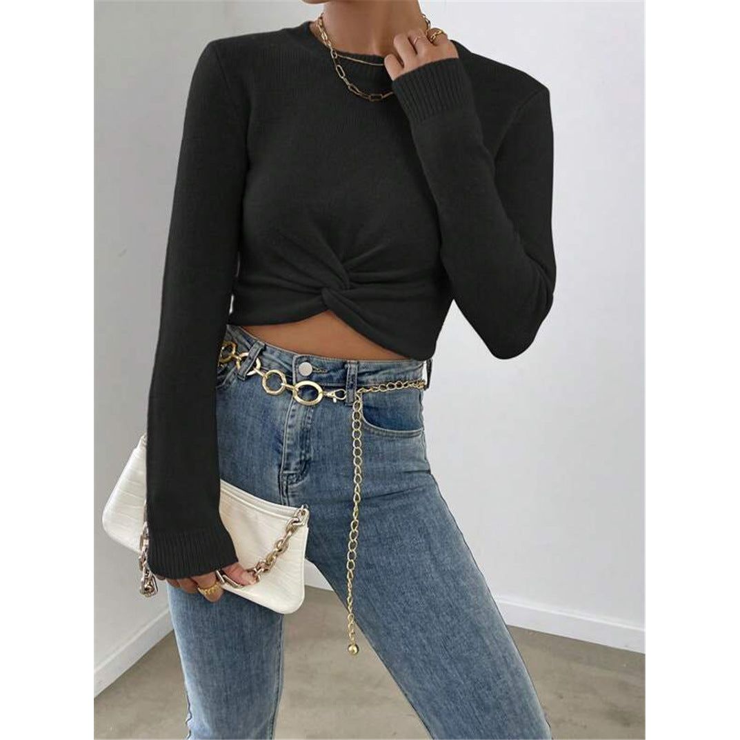 Slim Round Neck Knitted Top Sweater